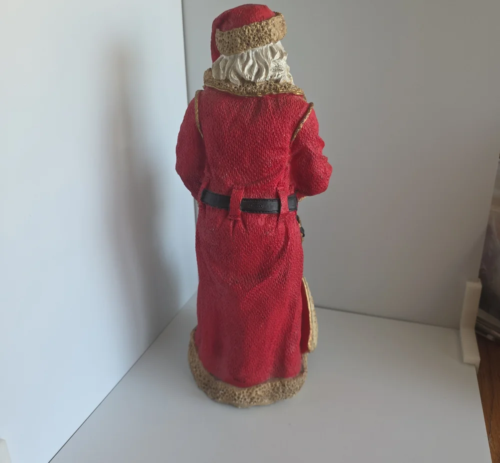 Vintage 1990 Jaimy Sculpted Resin Santa Figurine with Nutcracker & Toy Bag 12